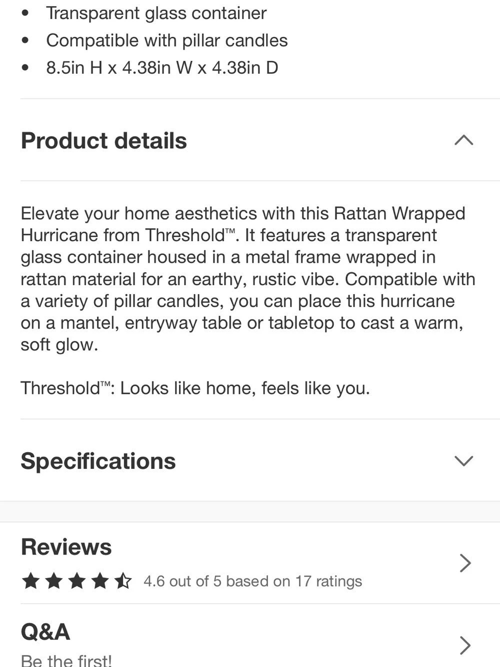 Threshold Rattan Wrapped Hurricane Candle Lantern , Large Size - Picture 5 of 9